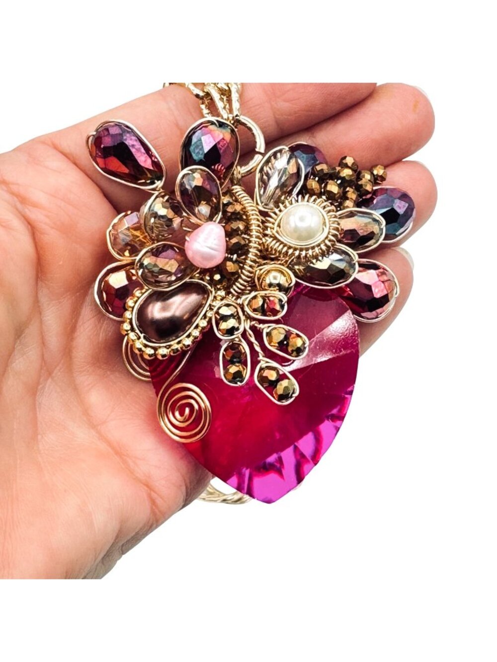Heart Assemblage Statement Necklace Collar Glam Steampunk Bachelorette Gold Tone